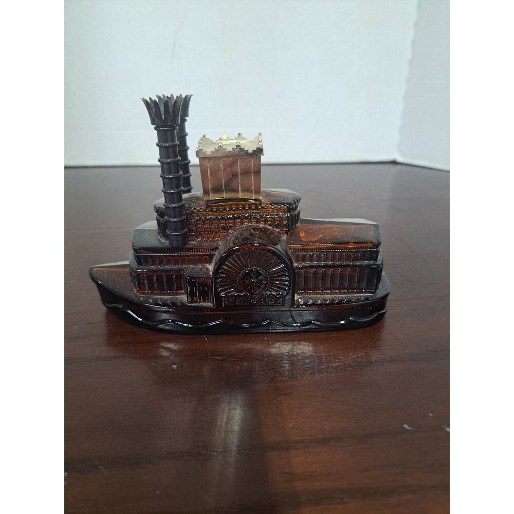 Vintage Side Wheel Steam Paddle Boat Amber Glass Avon Bottle - Empty
